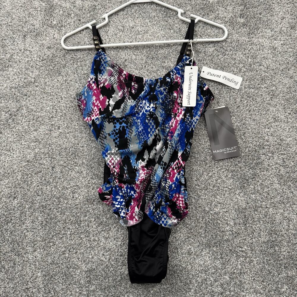Magicsuit One Piece Swimsuit Size 10 Boho Chic Ruched Underwire Shaping Abstract